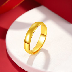 老庙黄金黄金戒指经典光天元光面足金戒指送礼