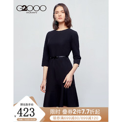 G2000 纵横两千 女装2021春夏新款圆领中长款七分袖小黑裙鱼尾拼接连衣裙女11762004 黑色/99 165/84A/M