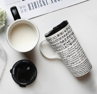 爱屋·格林 爱屋格林大英博物馆IP联名款马克杯 罗塞塔石碑-白色 陶瓷咖啡杯带盖大容量水杯