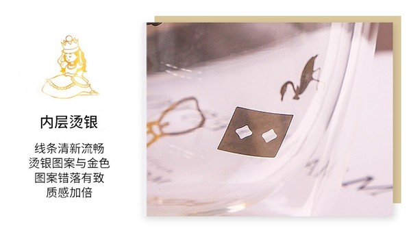 爱屋格林 烫金设计，守护历史文化—怀表兔 爱丽丝漫游奇境系列双层玻璃杯 8x10x5.5cm 大英博物馆IP联名款