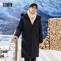 Semir 森马 羽绒服男士冬季潮流外套宽松派克服中长款可拆卸毛领