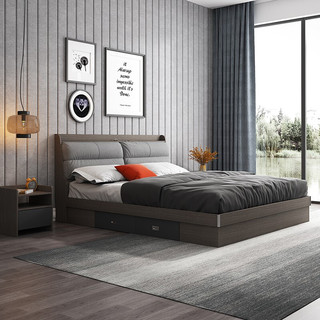 A家 床 北欧双人床板床木床单人框架高箱床储物床简约卧室家具大空间储物1.5米1.8米WJ1002 1.5*2.0米(高箱床-棉麻款) 床+床垫