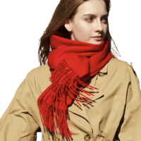 LENGKEORL 凌克 高原纺织系列 男女款纯羊毛围巾 LKPJH11 中国红 200*40cm