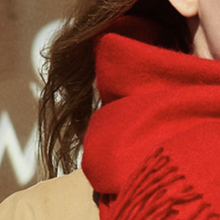 LENGKEORL 凌克 高原纺织系列 男女款纯羊毛围巾 LKPJH11 中国红 200*40cm