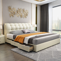 尼莫西妮 真皮床现代简约卧室婚床1.5米1.8米软体双人床带抽屉储物床气动床
