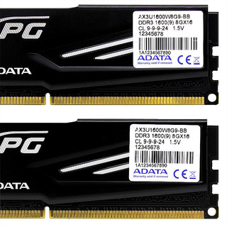 ADATA 威刚 XPG-威龙系列 DDR3 1600MHz 台式机内存 马甲条 黑色 16GB 8GBx2