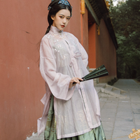 江城记汉服 明制汉服 画眉序 女士立领对襟披风 粉色 S