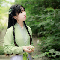 浅画青杏 汉服 终朝采绿 女士对襟上襦 青绿色 定制