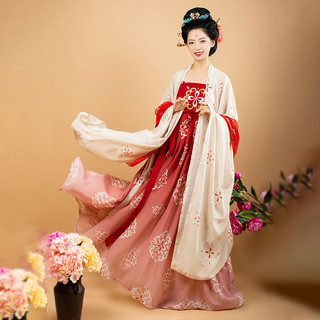 Shilixiang 十里香 唐制汉服 女士直领大袖衫诃子裙 SLX022 红色渐变 S