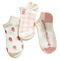 FENTENGCARE 芬腾可安 女士短筒袜 Q93326760131 3双装(白色+粉格+粉白)