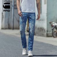 G-STAR RAW 春男士时尚3301磨破修补直筒牛仔长裤D13413