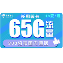 CHINA TELECOM 中国电信 5G长期翼卡18包65G全国+300分钟 长期套餐