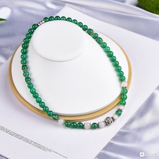 缘优珠宝 天然绿瑙水晶项链 8毫米 搭配白玛瑙 款式简单大方 穿衣百搭