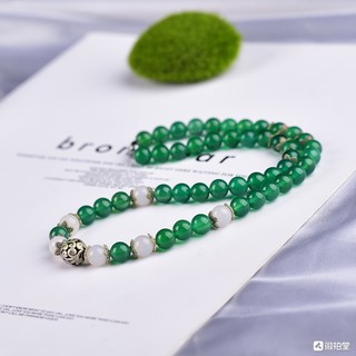 缘优珠宝 天然绿瑙水晶项链 8毫米 搭配白玛瑙 款式简单大方 穿衣百搭