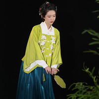 芷兰汀 明制汉服 山茶 女士方领短袄 翠缥色
