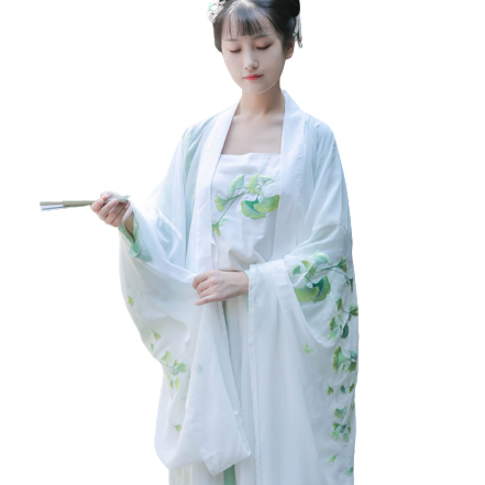 SANSHANJIU 三山氿 汉服 绿银杏 女士对襟大袖衫 白色 S