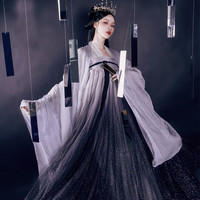 SANSHANJIU 三山氿 汉服 昼夜星辰 女士对襟大袖衫 灰色 S