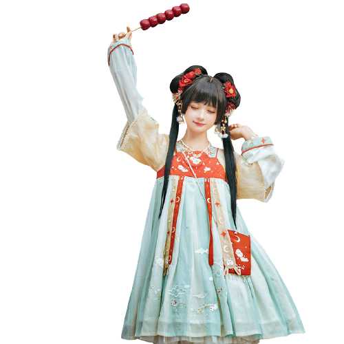 SANSHANJIU 三山氿 汉元素 桂花兔 女士连衣裙 绿色 M