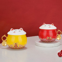 PLUS会员：故宫文化 故宫猫杯陶瓷杯 红色 8x4.3x12x9cm 咖啡杯茶杯