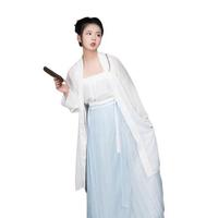 SANSHANJIU 三山氿 汉服 女士对襟长褙子 白色 XS