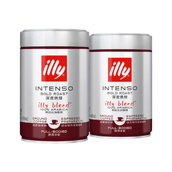 illy 意利 意大利进口 意利（illy）意式拼配深度烘焙 纯黑咖啡粉250g*2双罐装