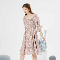 La Chapelle 拉夏贝尔 旗下女装夏季新款法式仙女小碎花收腰圆领雪纺连衣裙