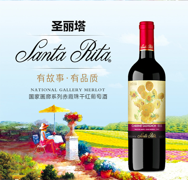 PLUS会员：Santa Rita 圣丽塔 艺术与美酒乃自由人的享受—国家画廊系列 梵高向日葵 赤霞珠干红葡萄酒 750ml 智利进口红酒