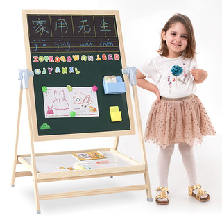 巧之木实木多功能V1超大号双面磁性升降儿童画板玩具 黑白板早教绘画工具文具画架 男女孩礼物