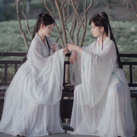 南风汉韵 汉服 白露 男女款大袖衫齐腰衫裙 2017039 白色 M