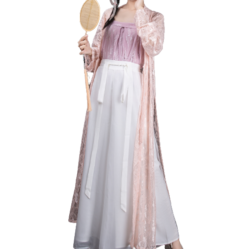 SANSHANJIU 三山氿 改良 汉服 女士直领对襟长褙子 粉色 M