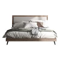 QuanU 全友 106311B+105171 北欧板式床+床垫+床头柜 古堡灰橡木色 1.5m床