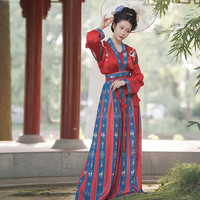 柳汀居漢服 汉服 长安 女士背子上衫间色裙 红蓝色 S
