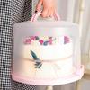 美涤蛋糕盒重复使用 家用保鲜生日6八8寸透明便携式手提包装盒子 8寸粉色单层高 送重复使用垫片