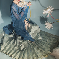 禅山记 明制汉服 女士对襟圆领衫 孔雀蓝 M
