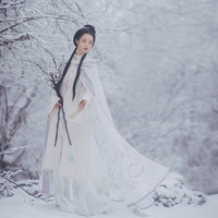 落花笺 汉元素 绛珠 女士连帽斗篷 白色 M