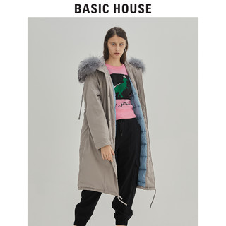 百家好 Basic House/百家好女装冬鸭绒派克连帽大毛领韩风羽绒服HTDJ728F