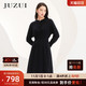 Juzui 玖姿 羊毛气质赫本风遮胯收腰针织黑色女连衣裙-JUZUI2021冬季新款