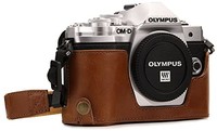 OLYMPUS 奥林巴斯 MegaGear MG1352 奥林巴斯 OM-D E-M10 Mark III Ever Ready 皮革相机半壳和表带,带电池使用,浅棕色