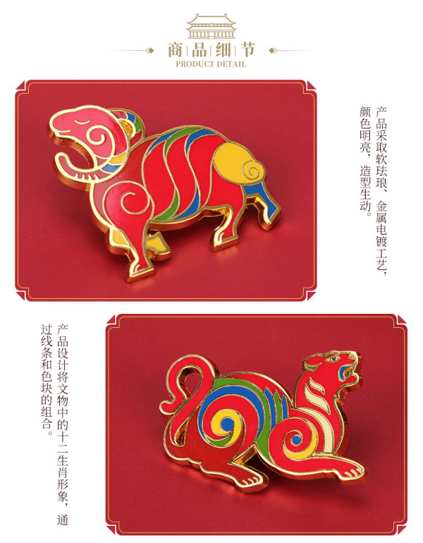 故宫文化故宫生肖徽章十二枚锌合金305x33x2mm文创创意礼物