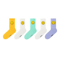 ISKU X SMILEY 女士棉质中筒袜套装 KU530005-111 5双装(黄色+白色*2+浅绿色+紫色)