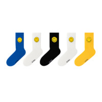 ISKU X SMILEY 男士棉质中筒袜套装 KU530005-111 5双装(蓝色+白色*2+黑色+黄色)