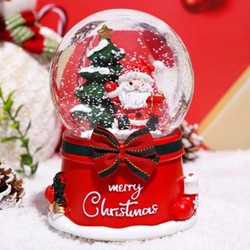 BEI JESS 贝杰斯 圣诞节水晶球音乐盒自动飘雪+彩灯干花+手提袋