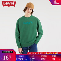 Levi's 李维斯 男士秋季绿色圆领时尚复古LOGO印花卫衣38712-0014 绿色 S