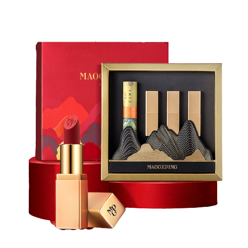 MAOGEPING 毛戈平 丝柔雅致唇膏迷你套组 (#608柿红盅 1g+#612烟红匣 1g+#玫瑰坠 1g) 故宫IP限量款