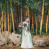 画堂春 宋制汉服 竹香子 女士吊带褙子下裙  绿色+黑色+白色 S