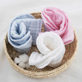 Purcotton 全棉时代 2100014501 婴儿水洗纱布手帕 6条装*2盒 蓝色+粉色+白色