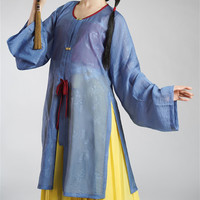 画堂春 明制汉服 春上色 女士圆领衫 蓝黛 S