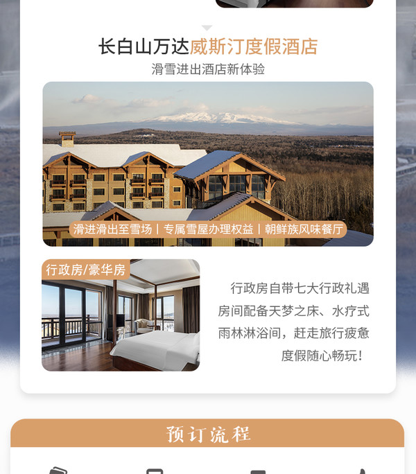 长白山万达度假区7店3晚连住通兑 含双人滑雪/温泉