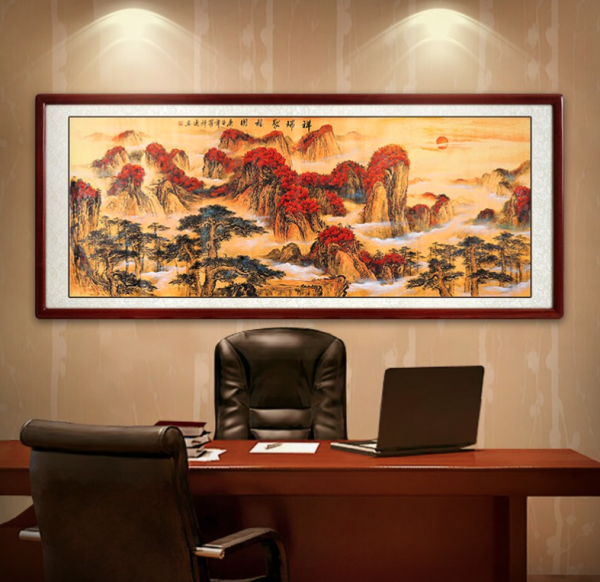 尚得堂 罗科通《祥瑞聚福图》218x88cm 宣纸 圆角棕色实木框 客厅装饰