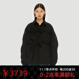 UOOYAA/乌丫2021冬季新款趣味盘扣绗棉蝴蝶结绑带衬衫式羽绒服